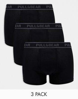 Pull&Bear 3 pack  contrast grey waistband boxers in black