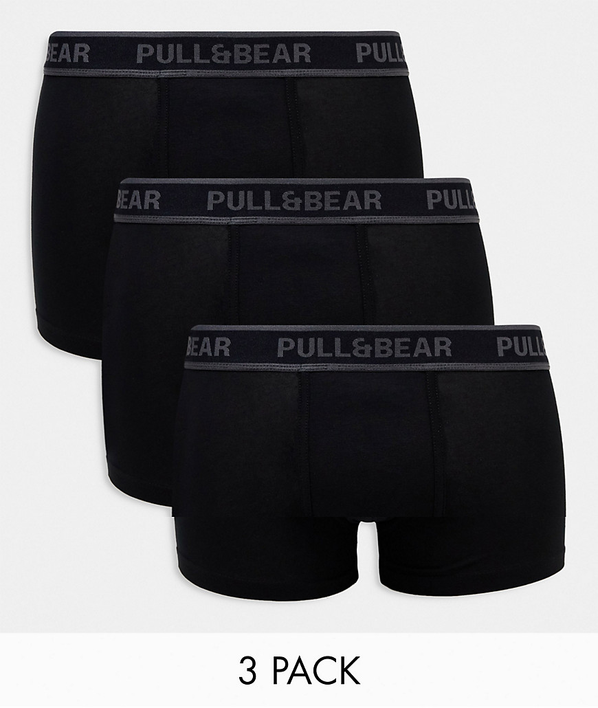 Pull & Bear 3 pack contrast grey waistband boxers in black