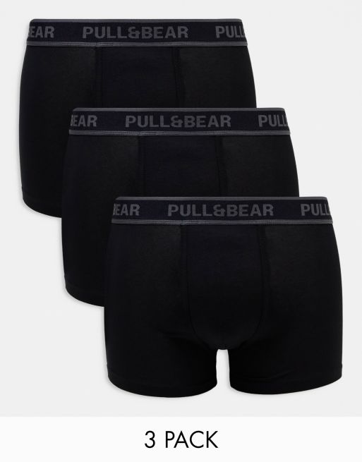 Pull&Bear 3 pack contrast grey waistband boxers in black | ASOS