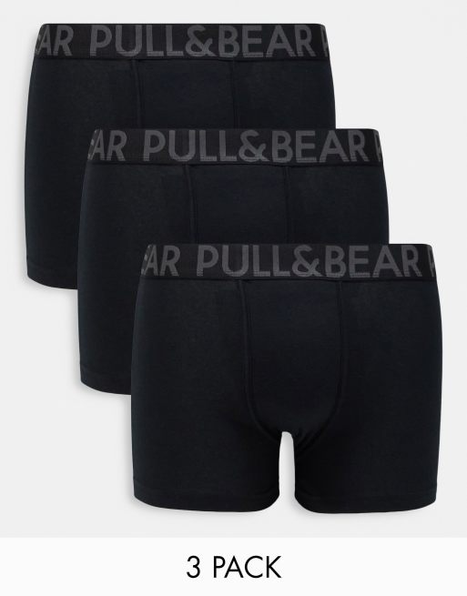 Pull&Bear 3 pack contrast waistband boxers in black | ASOS