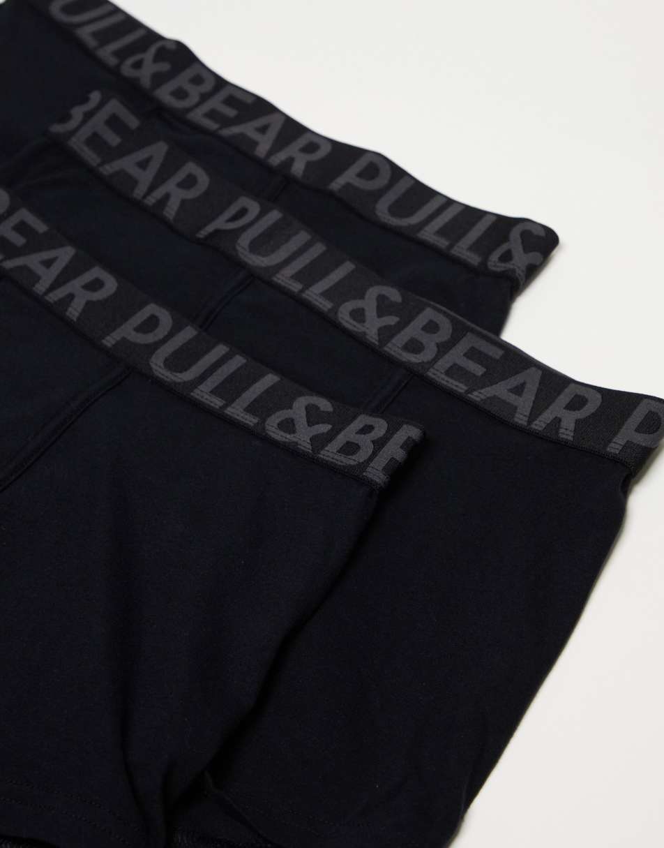 Pull&Bear 3 pack contrast waistband boxers in black