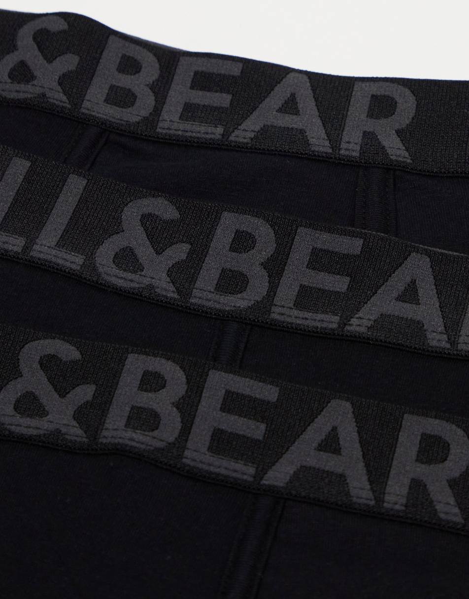 Pull&Bear 3 pack contrast waistband boxers in black