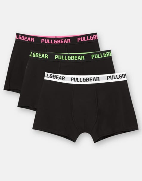 Pull&Bear 3-pack of black boxers with neon waistband in others - view 1
