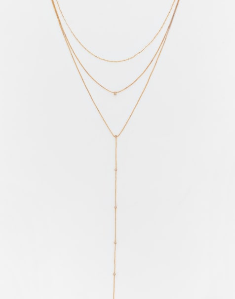 Pull&Bear 3-pack of lariat necklaces in gold - view 1
