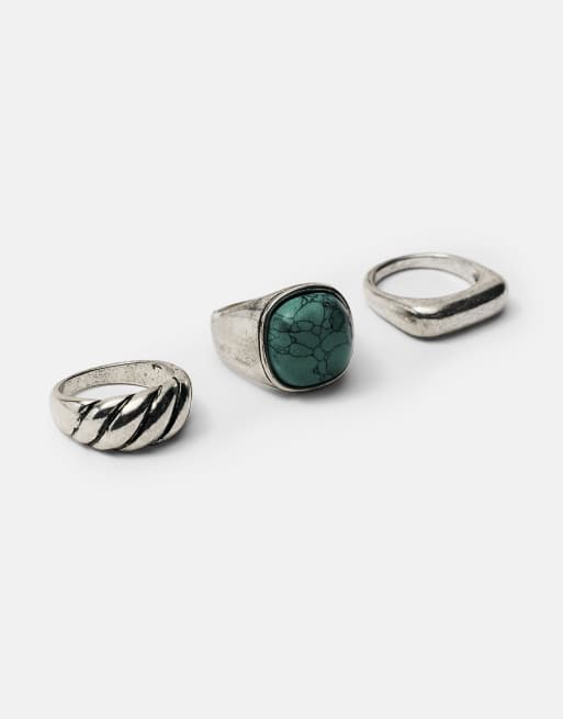 Pull&Bear 3-pack of stone rings in others, 2 of 4