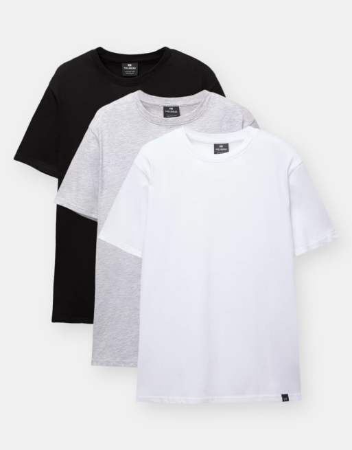 Pull&Bear 3 pack regular basic t-shirts in gray