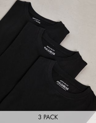 Pull&Bear 3 pack regular fit t-shirt in black