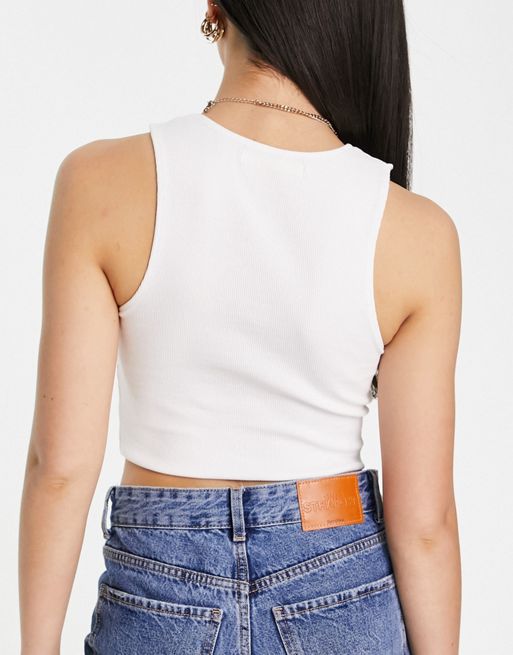 Weekday Pure ribbed crop tank top in white