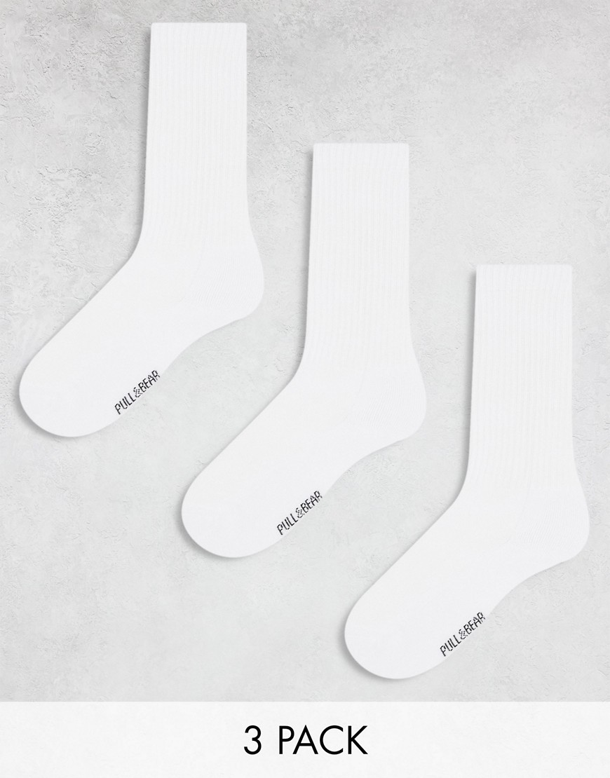 Pull & Bear 3 pack socks in white-Black