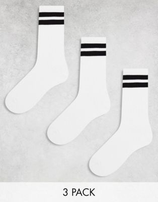 Pull&Bear 3 pack stripe socks in white
