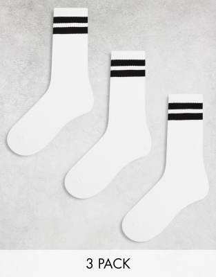  Pull&Bear 3 pack stripe socks in white