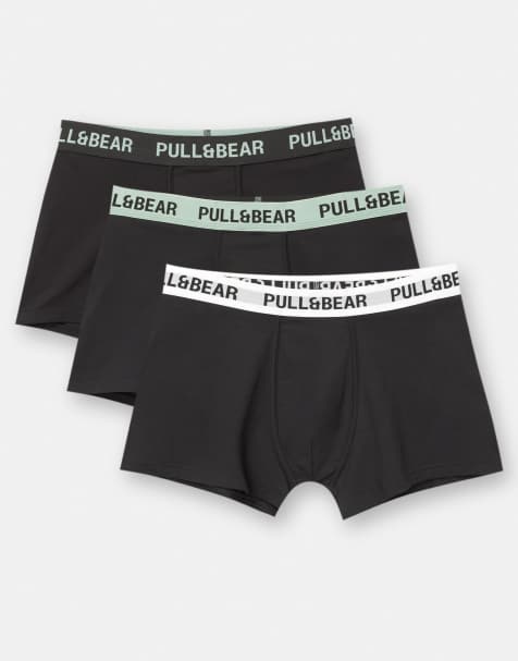 Pull&Bear – 3er-Pack Boxershorts in Schwarz mit Logo in Mintgrün und anderen Farben - view 1
