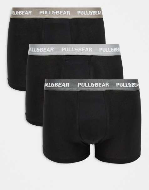 Pull&Bear – 3er-Pack Boxershorts mit Kontrast-Bund in Grau und Sand - view 1