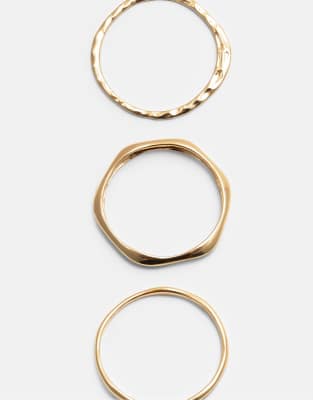 Pull & Bear - 3er-Pack dünne, unregelmäßig geformte Armreife in Goldoptik-Goldfarben