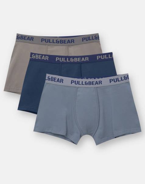 Pull&Bear – 3er-Pack eng geschnittene Boxershorts in Blau - view 1
