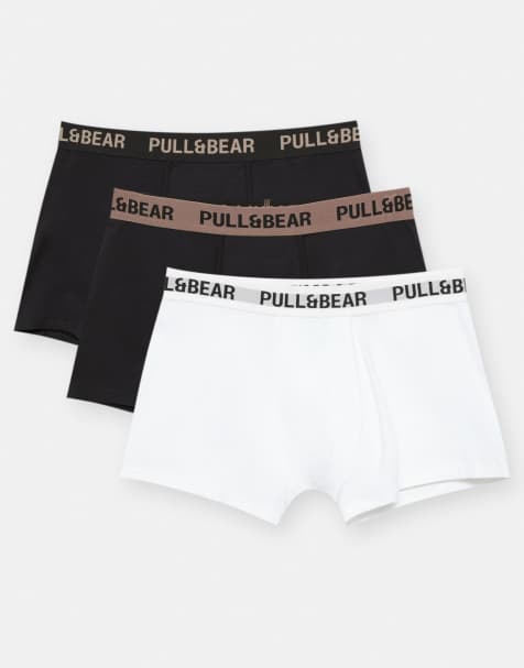 Pull&Bear – 3er-Pack eng geschnittene Boxershorts in verschiedenen Farben mit braunem Logo - view 1