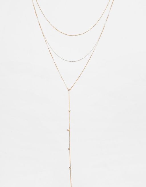 Pull&Bear – 3er-Pack Lasso-Halsketten in Goldoptik