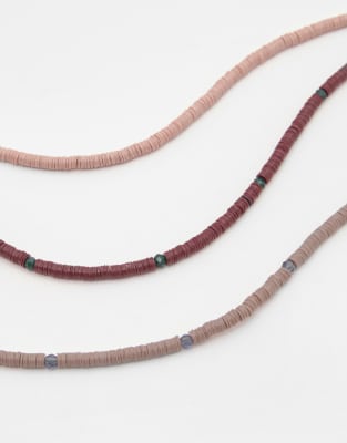 Pull&Bear – 3er-Pack Perlenhalsketten in Rosa