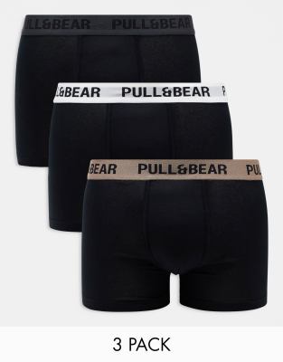 Pull&Bear – 3er-Pack schmal geschnittene Boxershorts mit Bund in Weiß