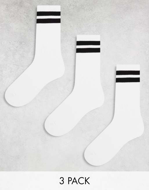 Pull&Bear – 3er-Pack Socken in Weiß mit Streifendetail