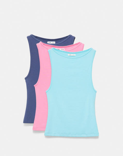 Pull&Bear – 3er-Pack Tanktops in Rosa - view 1
