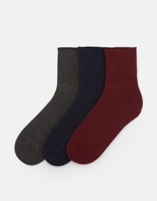 Pull & Bear - 3er-Pack ungesäumte Socken in verschiedenen Farben-Rot