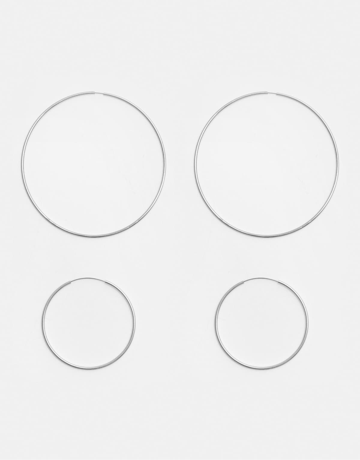 Pull&Bear 4-pack of thin hoop earrings in silver