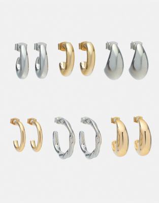 Pull & Bear - 6 Paar Creolen in Goldoptik-Goldfarben