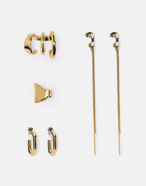 Pull&Bear 6er-Pack Ketten-Ohrklemmen-Ohrringe in Gold - view 1