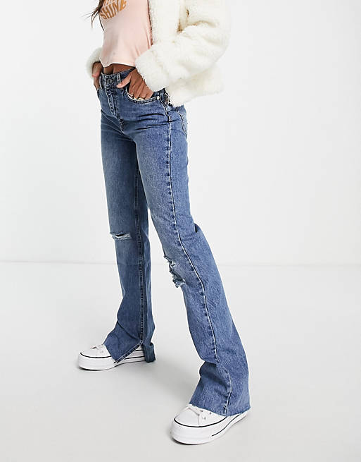  Pull&Bear 90s jean with rips and split hem 90s in blue 