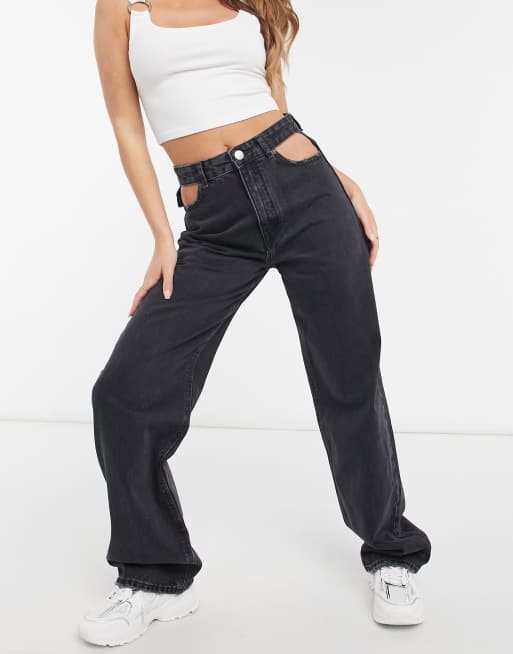 Pull&Bear - 90s jeans met uitsnijdingen in zwart
