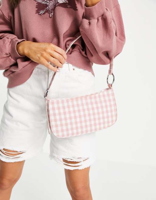 Pull Bear 90 s shoulder bag in pink gingham