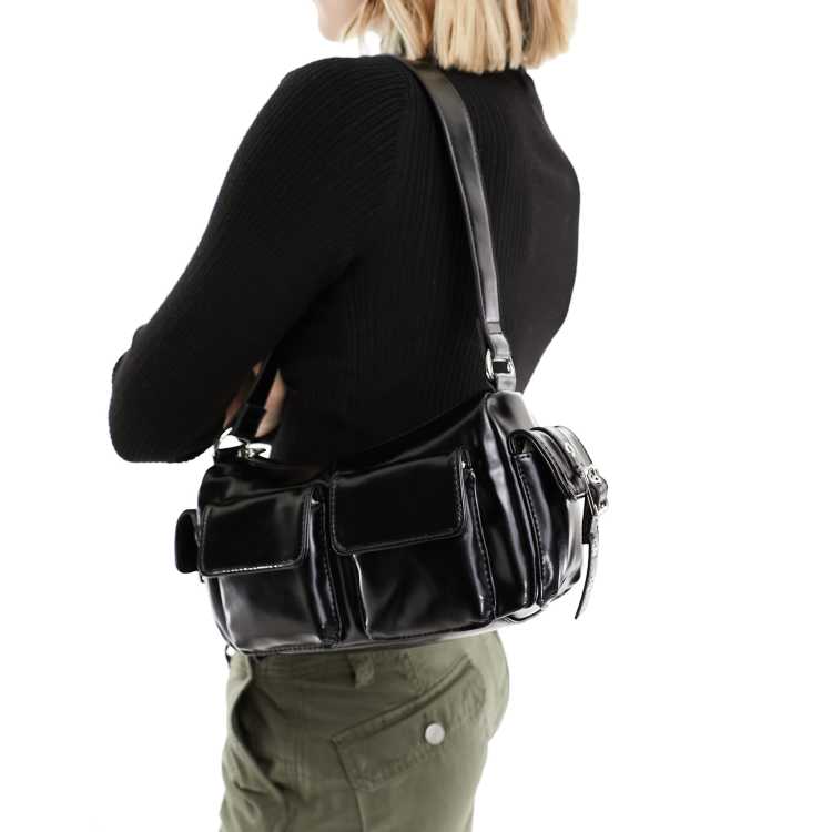 Pull&Bear 90s shoulder bag with multi pocket detail in black | ASOS