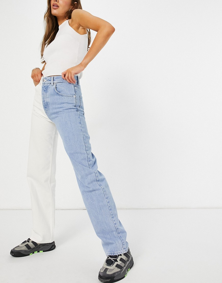 Pull & Bear 90’s splice jeans in blue and white