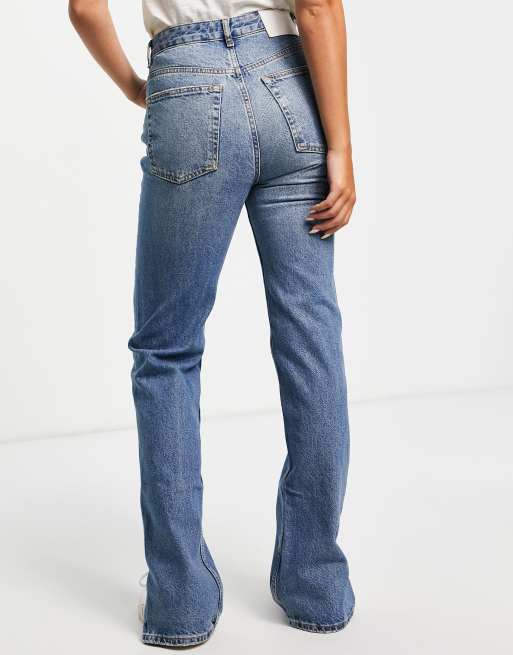 Pull&Bear 90s straight leg jean with split hem in blue ASOS