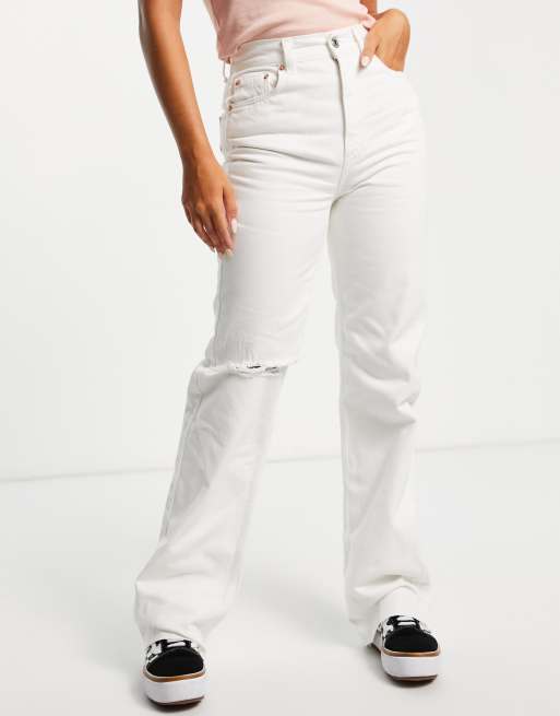 Pull&Bear 90's straight leg jeans in white | ASOS