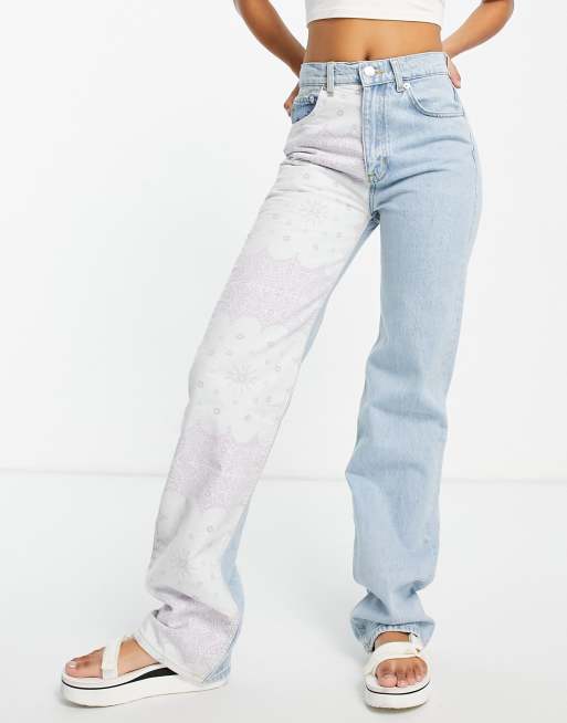 Pull&Bear 90's straight leg jeans with bandana detail in blue | ASOS