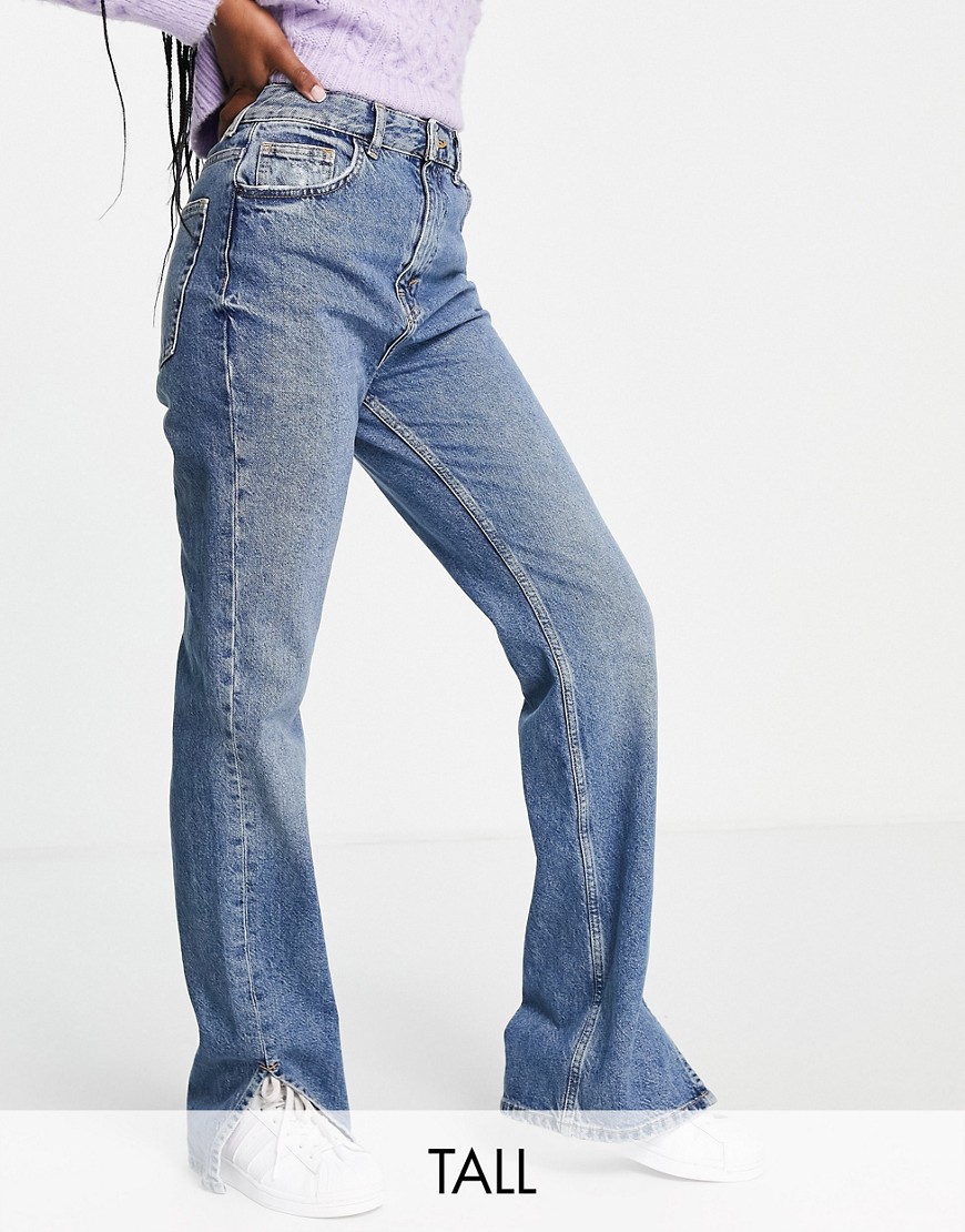 Pull & Bear 90s straight leg jeans with front slit in blue