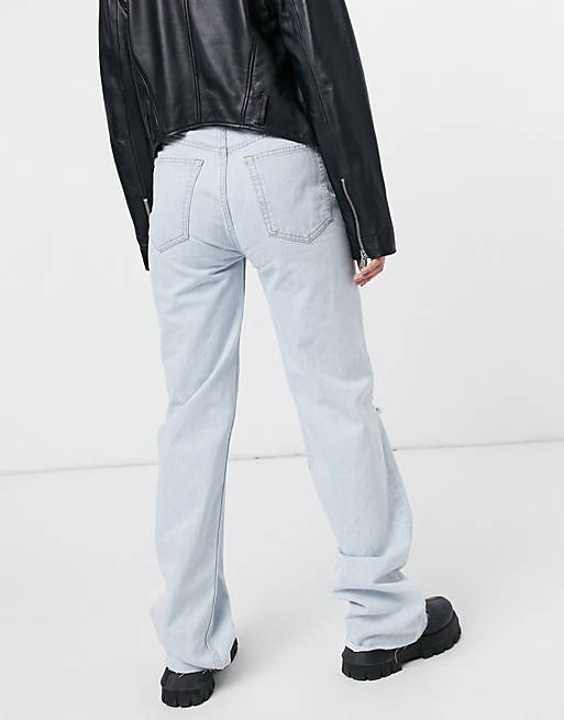  Pull&Bear 90's wide leg jeans with rip in light blue 