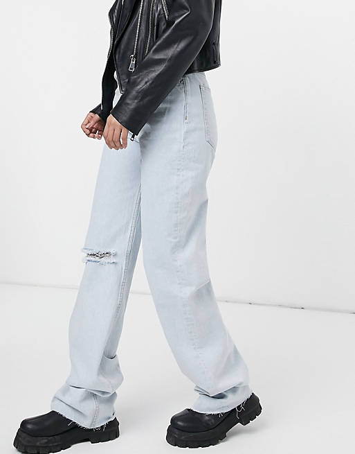  Pull&Bear 90's wide leg jeans with rip in light blue 