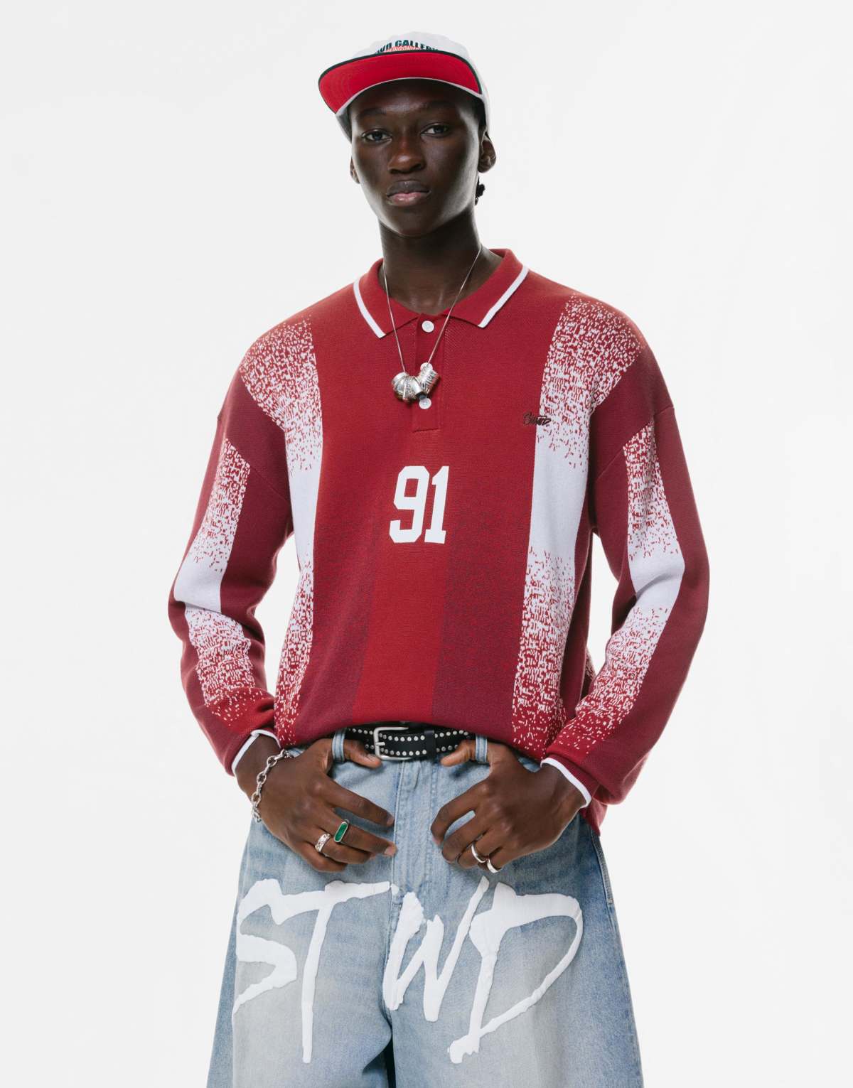 Pull&Bear 91 knit soccer polo shirt in reddish