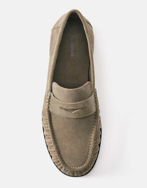 Pull&Bear - Aangerimpelde leren loafers in bruin, 3 van 4