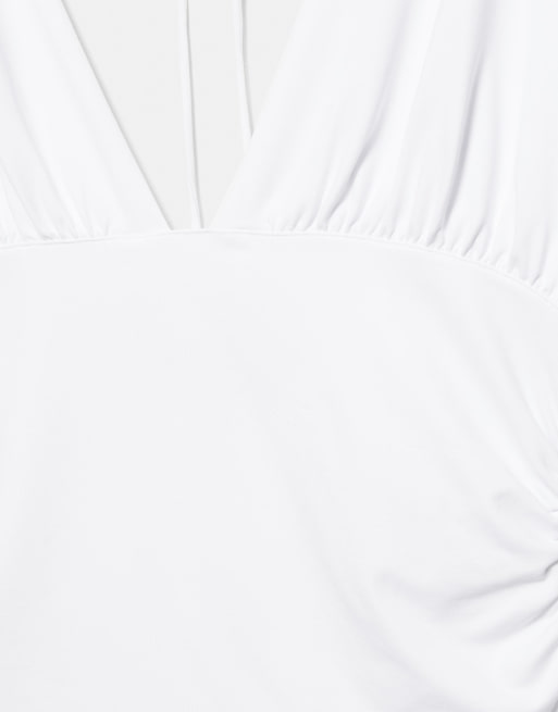 Pull&Bear - Aangerimpelde top met V-hals in wit, 7 van 7