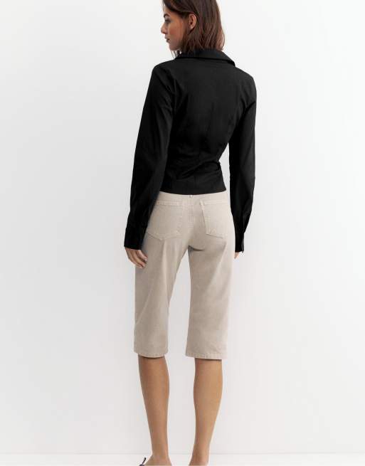 Pull&Bear aansluitend overhemd met brede manchetten in zwart, 6 van 7