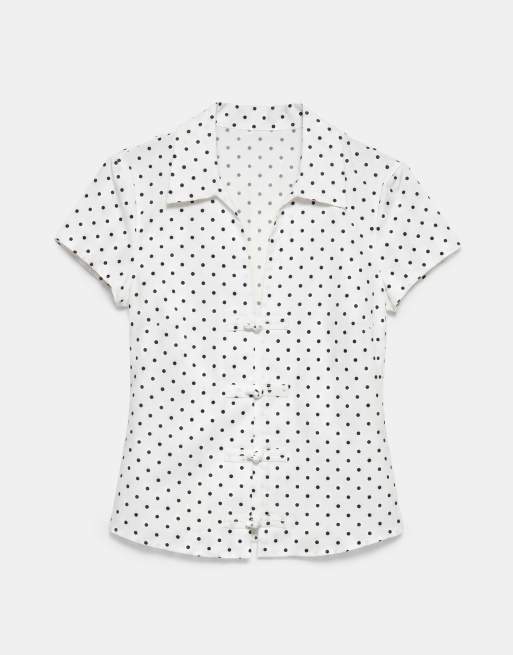 Pull&Bear aansluitend overhemd met knoopsluiting in wit/zwart, 5 van 7