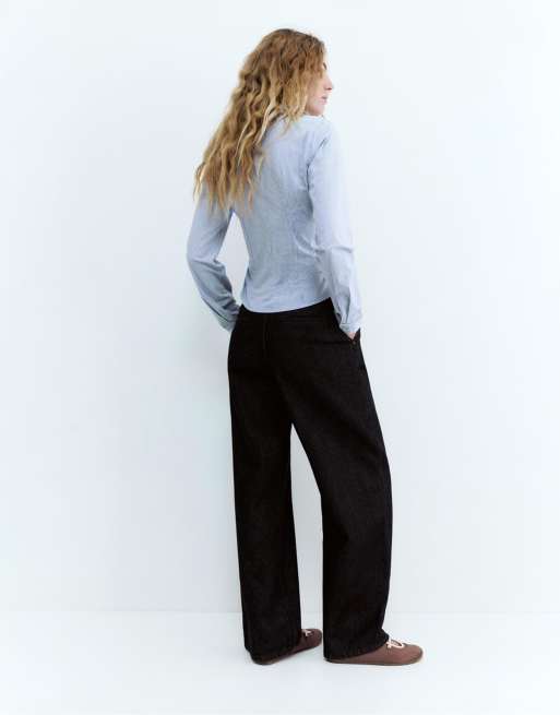 Pull&Bear - Aansluitend overhemd met plooien in middenblauw, 4 van 4