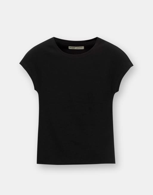 Pull&Bear aansluitend T-shirt met kapmouwen in zwart, 5 van 7