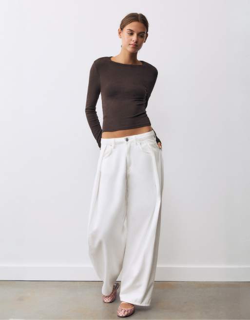 Pull&Bear - Aansluitend T-shirt met lange mouwen in bruin, 4 van 7