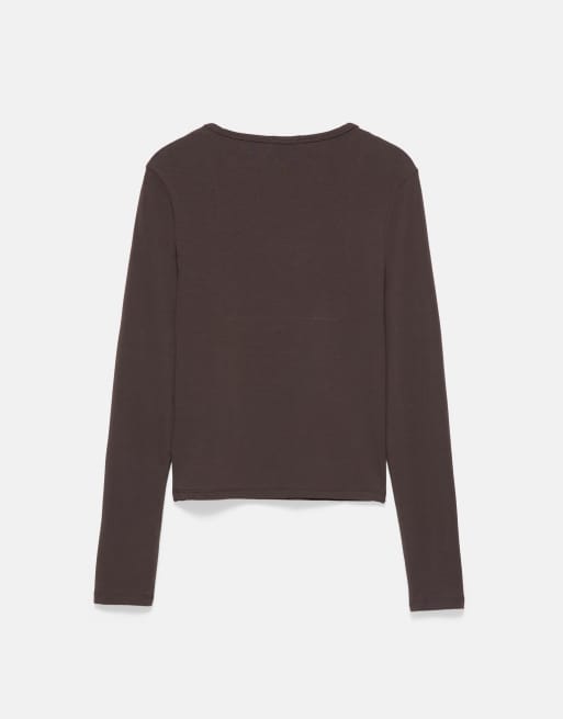 Pull&Bear - Aansluitend T-shirt met lange mouwen in bruin, 7 van 7