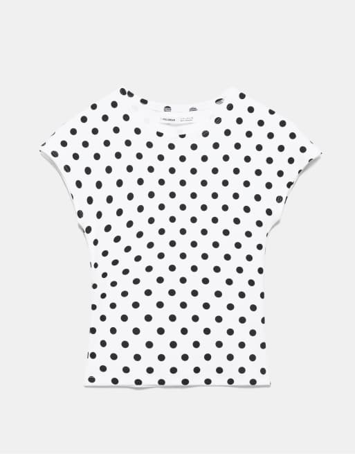 Pull&Bear - Aansluitend T-shirt met volle mouwen in wit met stippen, 5 van 7